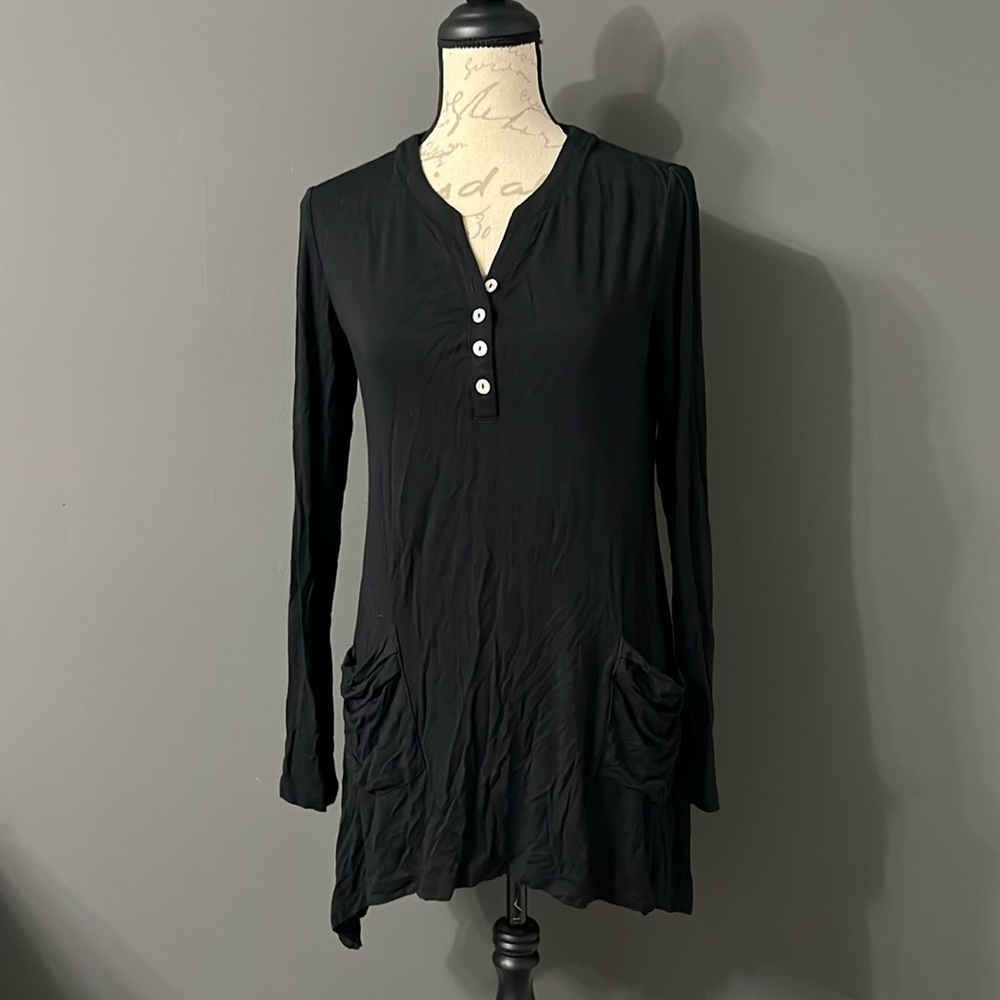 LOGO Lori Goldstein Small Black Long Sleeve tunic long with pockets